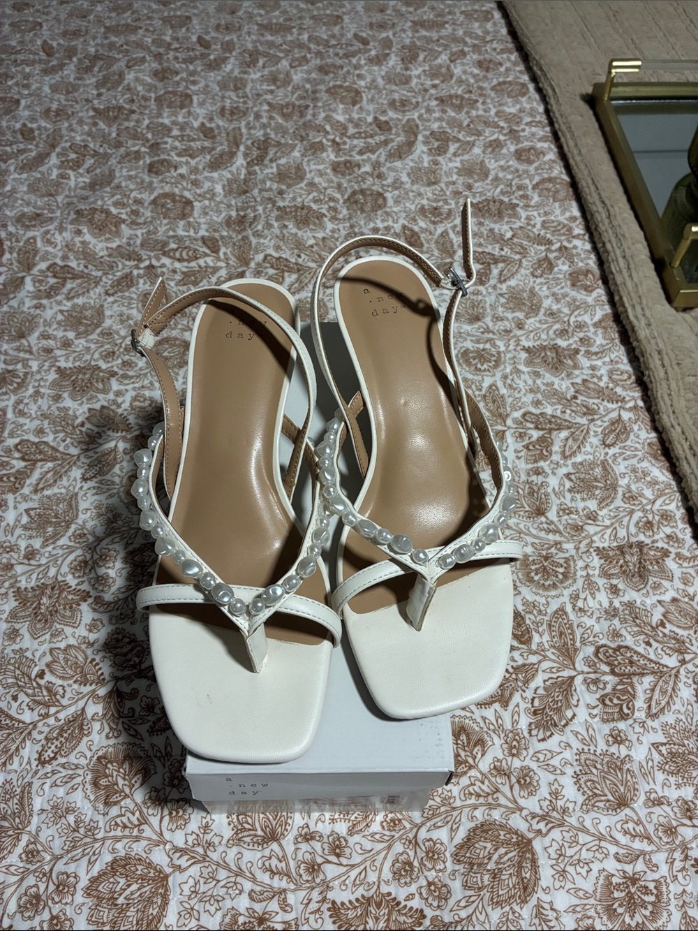 a new day White Pearl-Trim Slingback Heels
